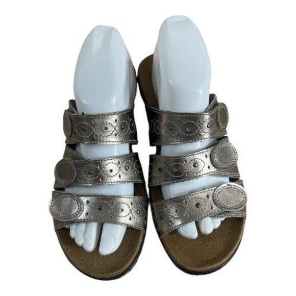 Clarks Women Leisa Cacti Sandal Size 8 W Bronze Slide Adjustable Shoe Strappy - Picture 3 of 13